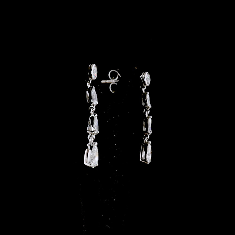 14K White Gold Pear Shape Lab Diamond Drop Earrings with Bezel and Prong Settings - 1.27 Total Carat Weight - Covaloro Fine Jewelry