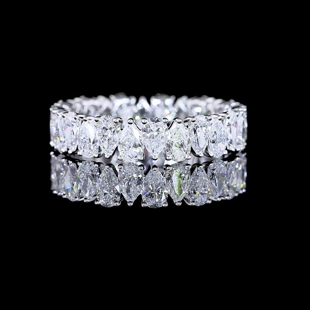 14K White Gold Pear-Shape Lab Diamond Eternity Band - 2.64 Carat Total Weight, E-F VS1 Clarity, North-South Prong Set, 26 Stones - Covaloro Fine Jewelry
