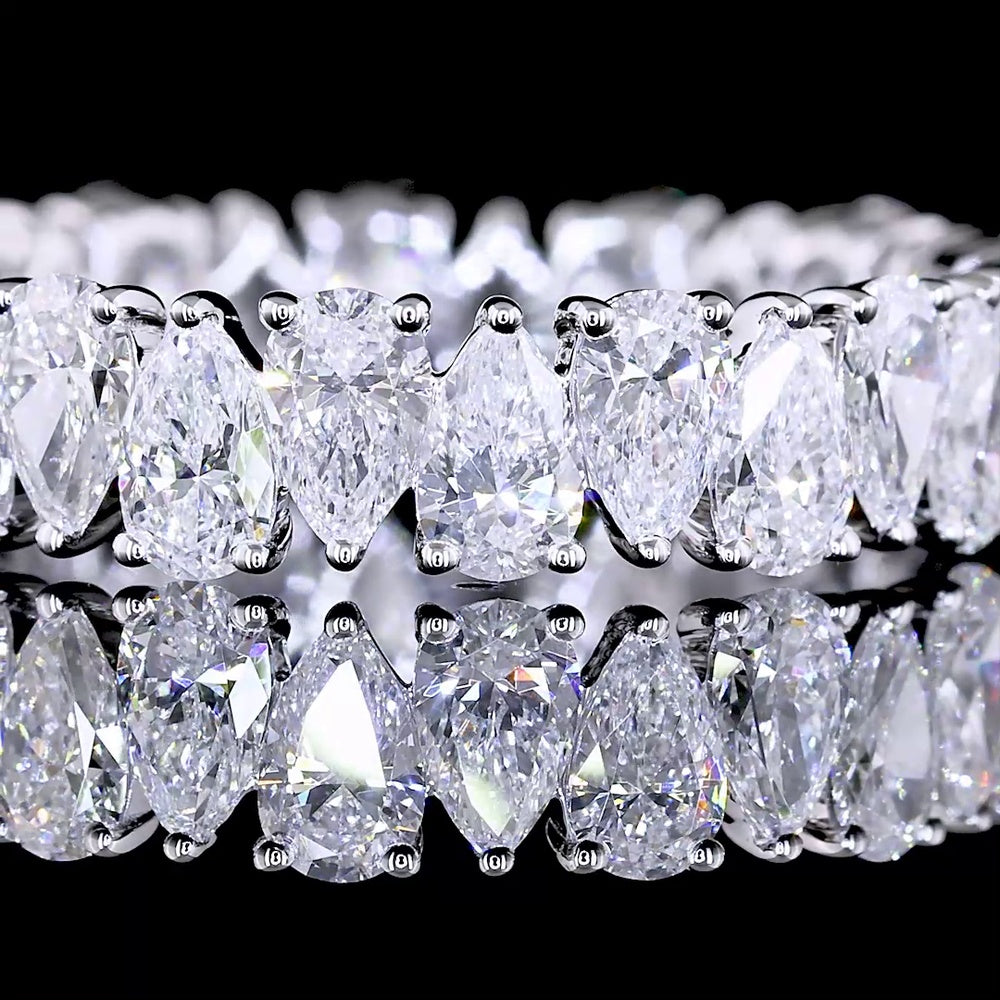 14K White Gold Pear-Shape Lab Diamond Eternity Band - 2.64 Carat Total Weight, E-F VS1 Clarity, North-South Prong Set, 26 Stones - Covaloro Fine Jewelry