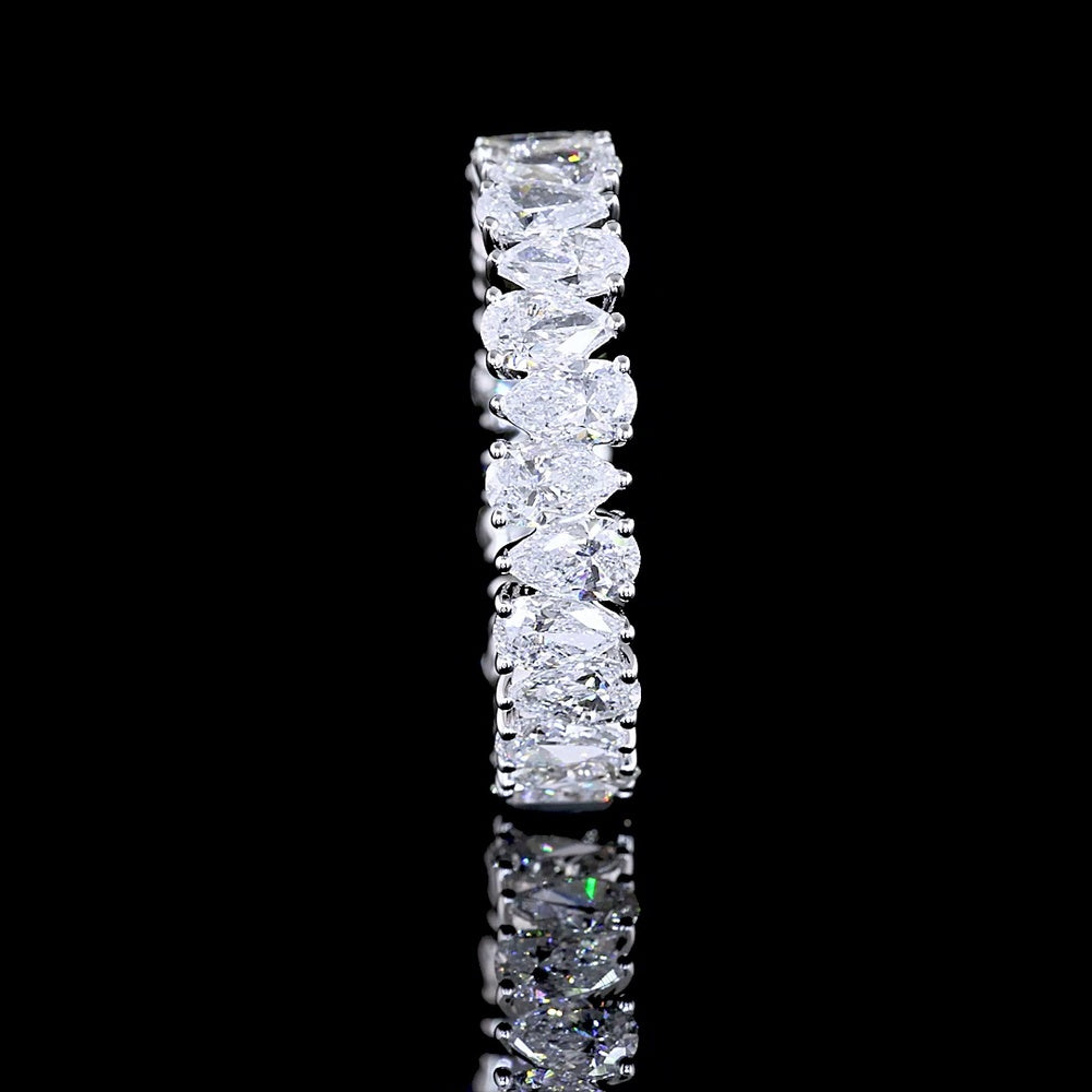 14K White Gold Pear-Shape Lab Diamond Eternity Band - 2.64 Carat Total Weight, E-F VS1 Clarity, North-South Prong Set, 26 Stones - Covaloro Fine Jewelry