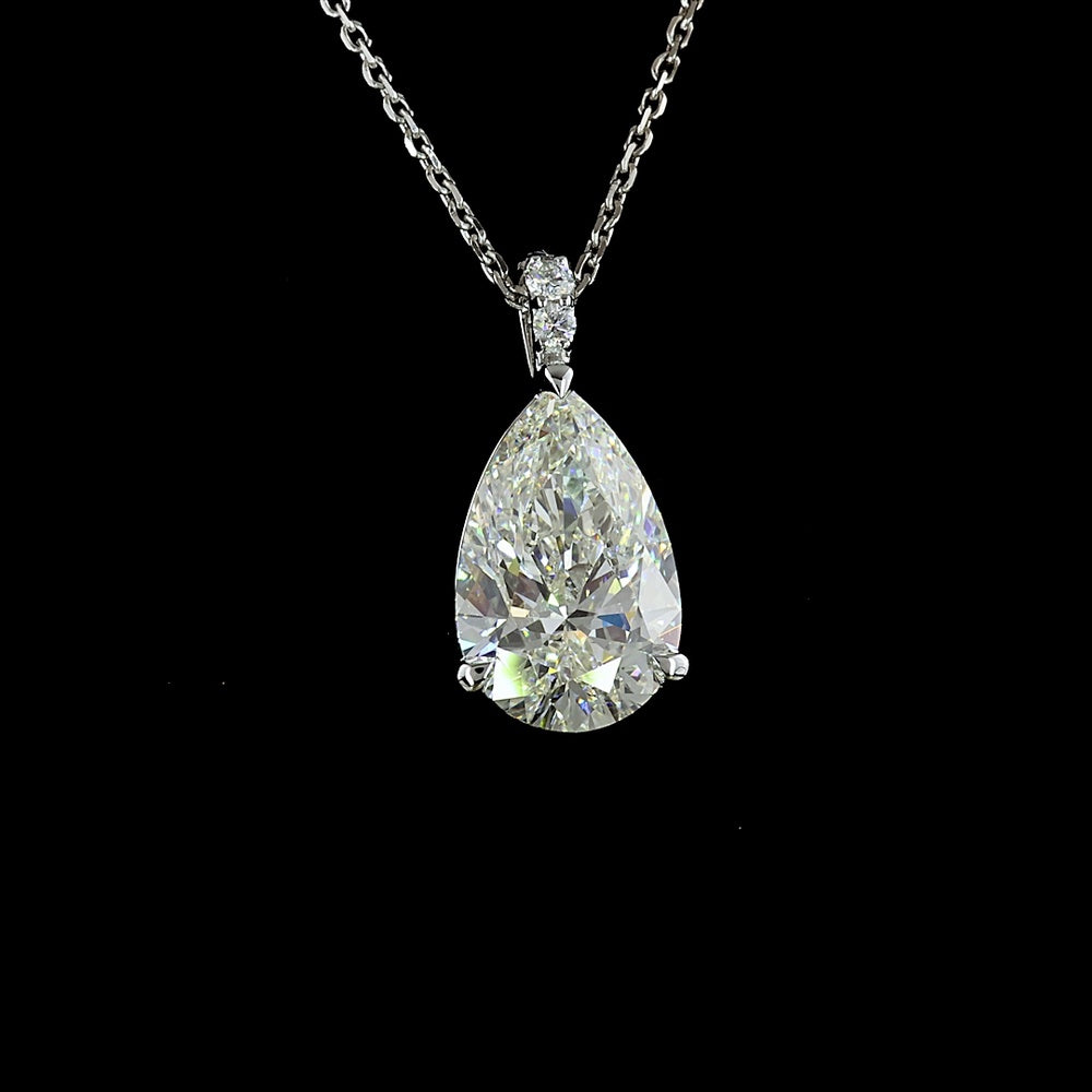 14K White Gold Pear Shape Lab Diamond Pendant with Brilliant Cut Accents - 3.40 Carat Total Diamond Weight (GIA Certified) - Covaloro Fine Jewelry