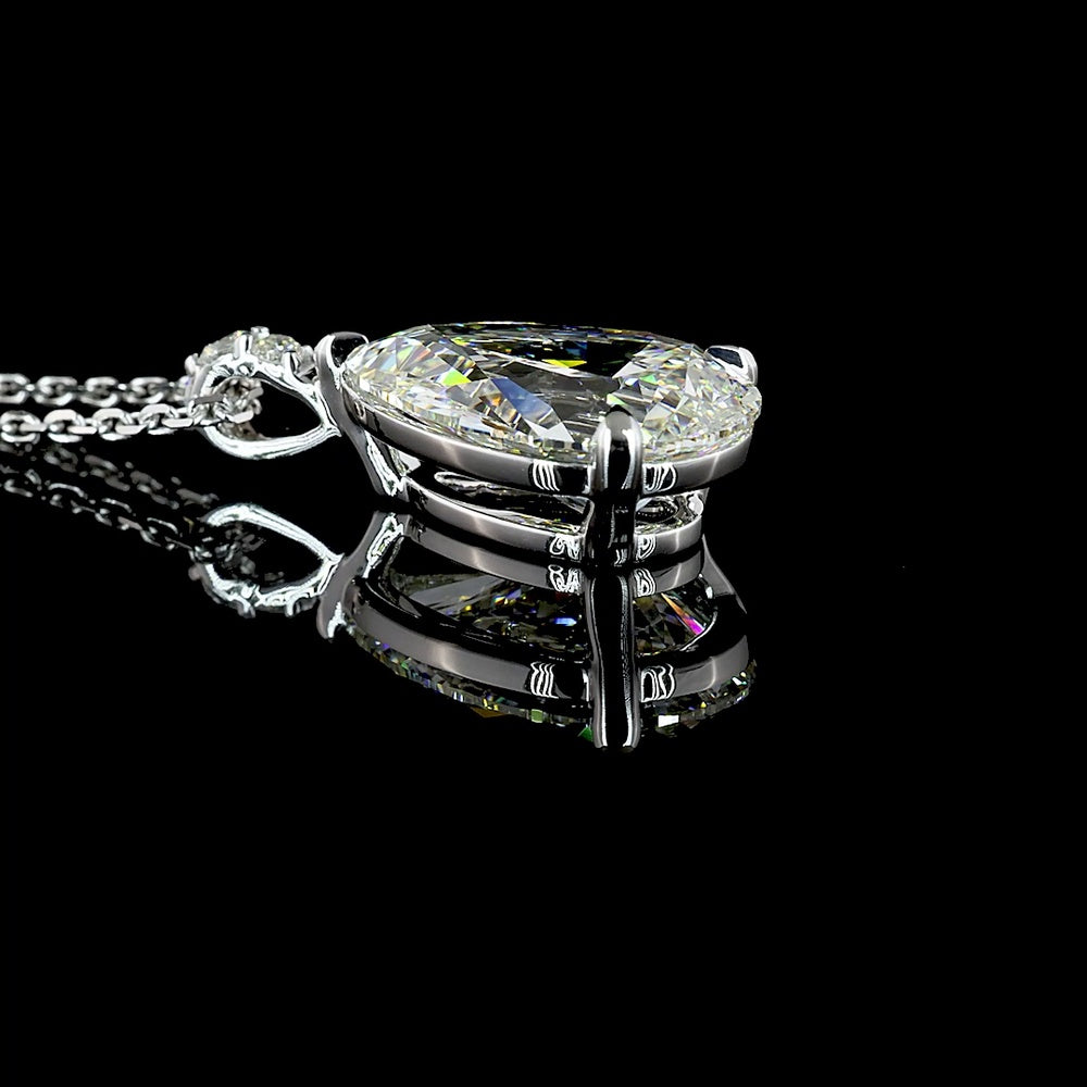 14K White Gold Pear Shape Lab Diamond Pendant with Brilliant Cut Accents - 3.40 Carat Total Diamond Weight (GIA Certified) - Covaloro Fine Jewelry