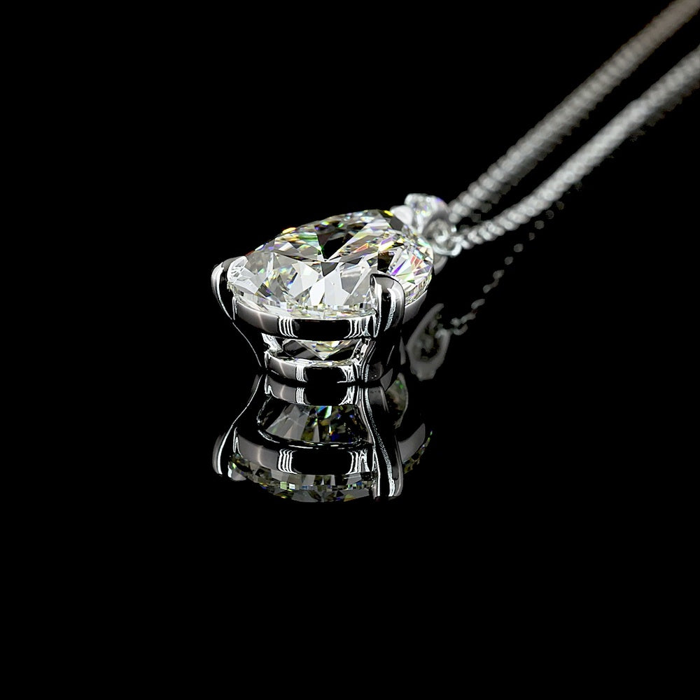 14K White Gold Pear Shape Lab Diamond Pendant with Brilliant Cut Accents - 3.40 Carat Total Diamond Weight (GIA Certified) - Covaloro Fine Jewelry