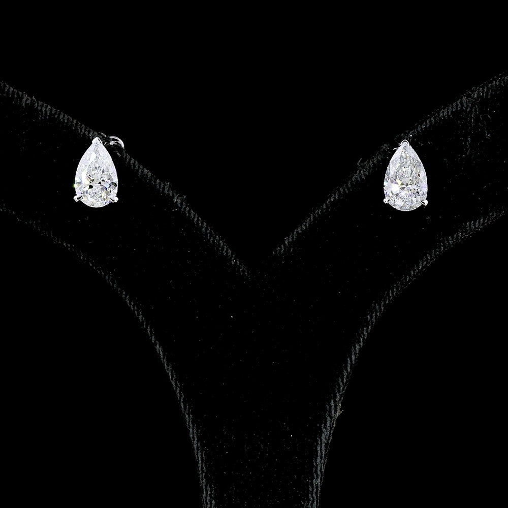 14K White Gold Pear Shape Lab Diamond Stud Earrings - 2.48 Carat Total Weight with D VVS1 and D VVS2 GIA Certified Stones - Covaloro Fine Jewelry