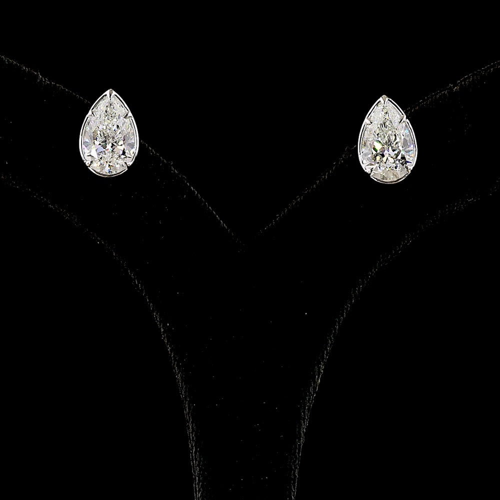 14K White Gold Pear Shape Lab Diamond Stud Earrings - 5.06 Total Carat Weight, E-F Color, VS1 Clarity - Covaloro Fine Jewelry
