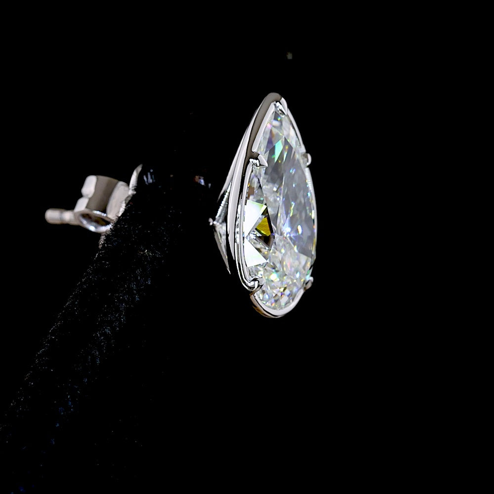 14K White Gold Pear Shape Lab Diamond Stud Earrings with Bezel-Prong Setting - 4.00 Carat Total Weight, E-F Color, VS1 Clarity - Covaloro Fine Jewelry