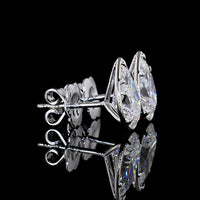 14K White Gold Pear Shape Lab Diamond Stud Earrings with Bezel-Prong Setting and Milgrain Detail - 3.04 Carat Total Weight, E Color VS1 Clarity - Covaloro Fine Jewelry