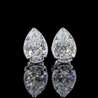 14K White Gold Pear Shape Lab Diamond Stud Earrings with Bezel-Prong Setting and Milgrain Detail - 3.04 Carat Total Weight, E Color VS1 Clarity - Covaloro Fine Jewelry