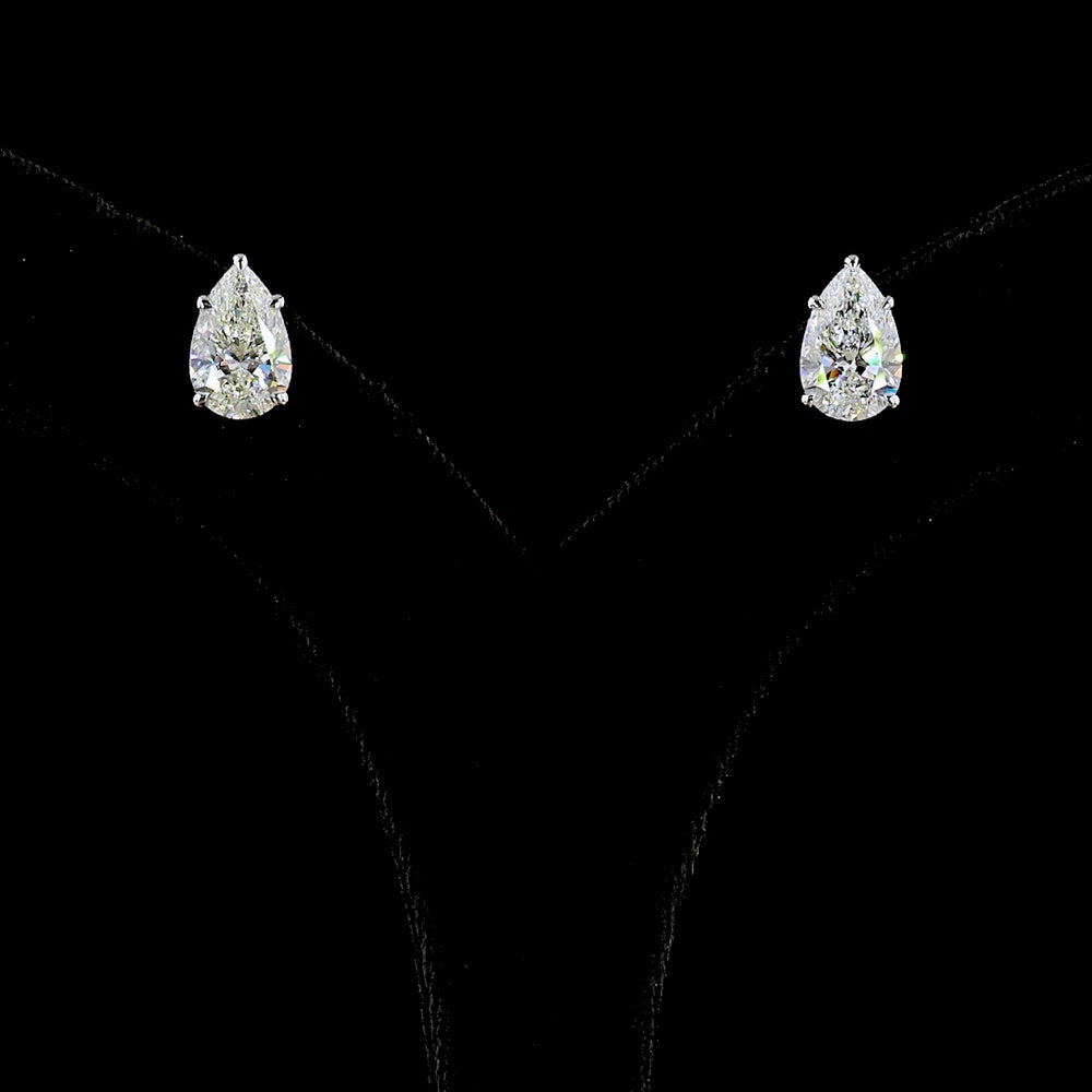 14K White Gold Pear Shape Lab Diamond Stud Earrings with Prong Setting - 4.01 Carat Total Diamond Weight - Covaloro Fine Jewelry