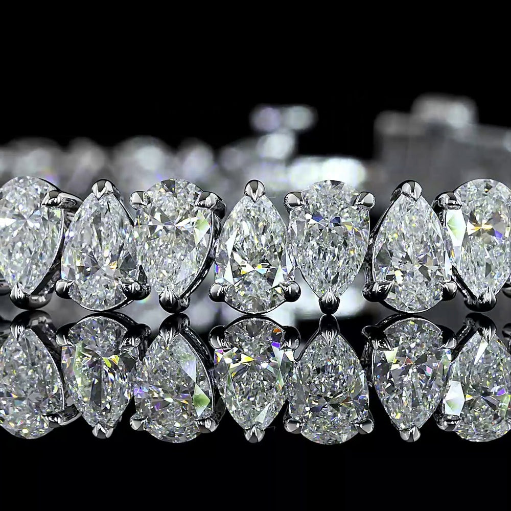 14K White Gold Pear Shape Lab Diamond Tennis Bracelet - 54 Stones, 14.11 Carat Total Weight with E-F Color and VS Clarity - Covaloro Fine Jewelry