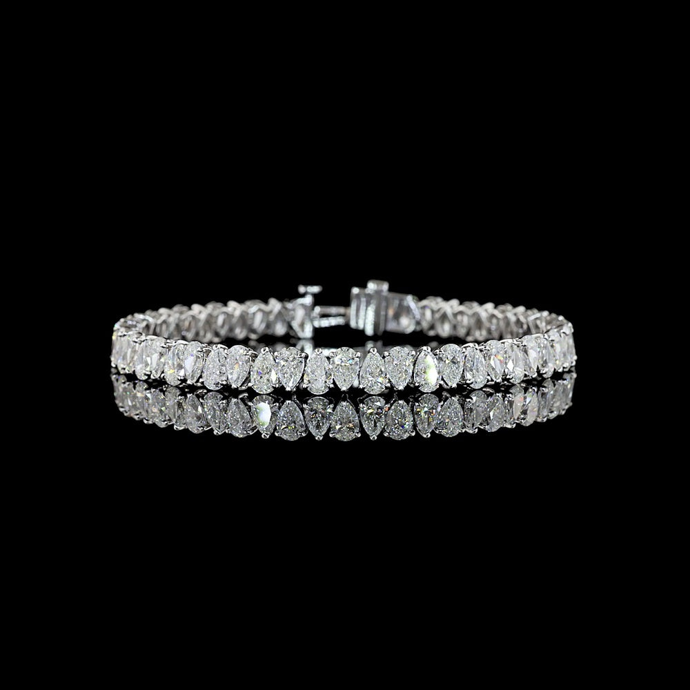 14K White Gold Pear-Shape Lab Diamond Tennis Bracelet - 54 Stones, 14.13 Total Carat Weight, E-F VS Clarity - Covaloro Fine Jewelry
