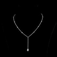 14K White Gold Pear-Shape Lariat Necklace with 1.06 Carat Lab Diamond Drop and 0.41 Carat Brilliant Cut Diamond Station Accents - 1.47 Total Carat Weight - Covaloro Fine Jewelry