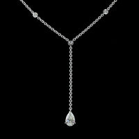 14K White Gold Pear-Shape Lariat Necklace with 1.06 Carat Lab Diamond Drop and 0.41 Carat Brilliant Cut Diamond Station Accents - 1.47 Total Carat Weight - Covaloro Fine Jewelry