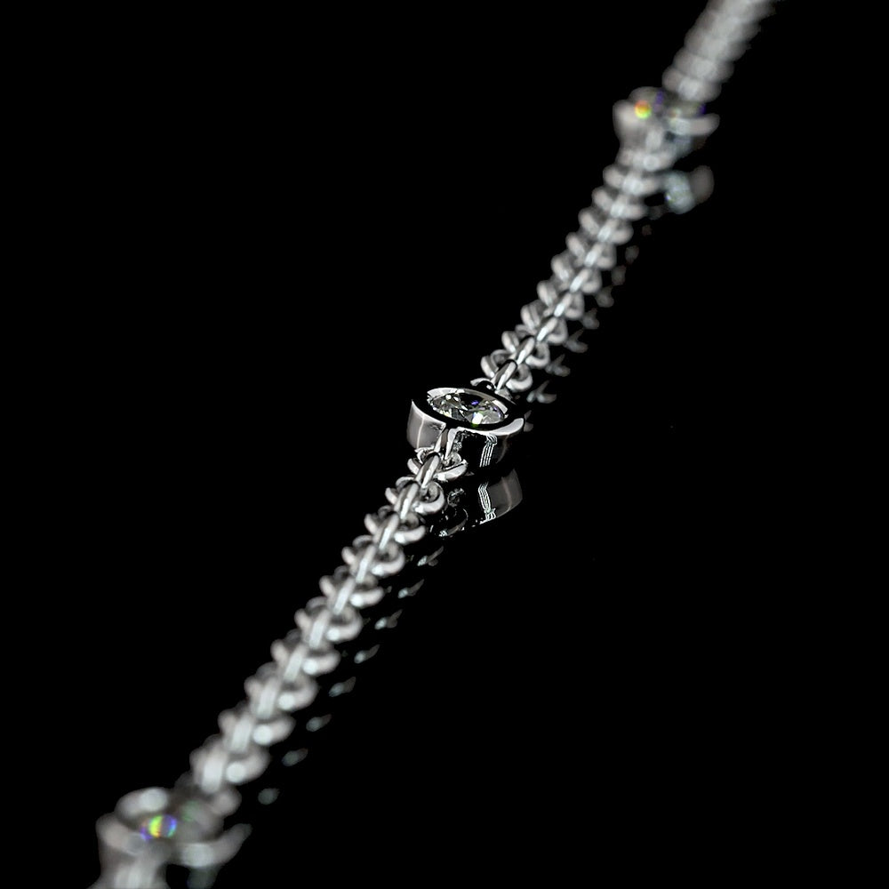 14K White Gold Pear-Shape Lariat Necklace with 1.06 Carat Lab Diamond Drop and 0.41 Carat Brilliant Cut Diamond Station Accents - 1.47 Total Carat Weight - Covaloro Fine Jewelry