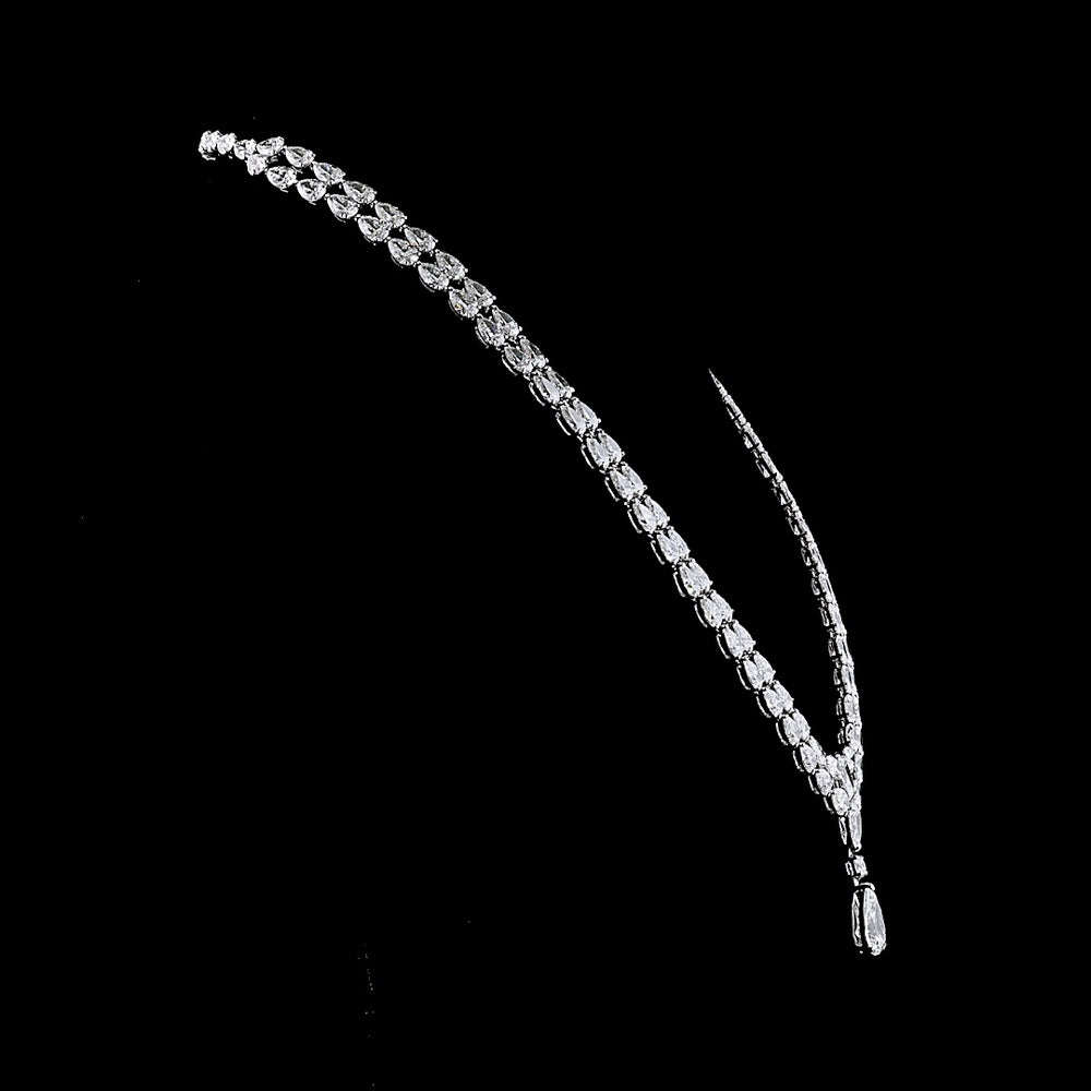 14K White Gold Pear Shape Lariat Necklace with 116 Lab-Grown Diamonds - 52.44 Carat Total Weight, F VS1 Clarity - Covaloro Fine Jewelry
