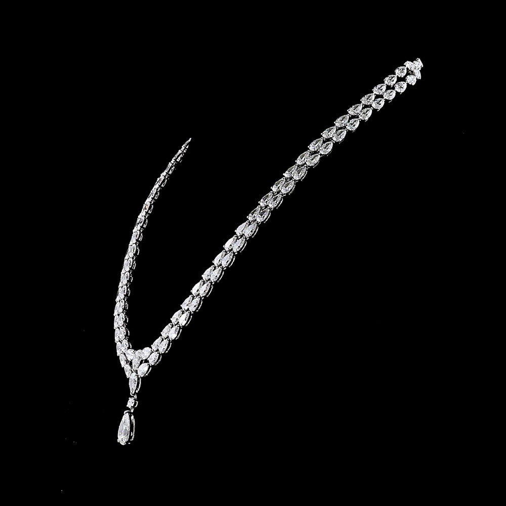 14K White Gold Pear Shape Lariat Necklace with 116 Lab-Grown Diamonds - 52.44 Carat Total Weight, F VS1 Clarity - Covaloro Fine Jewelry