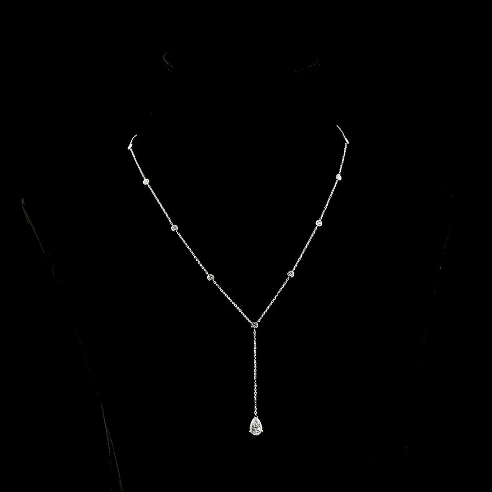14K White Gold Pear Shape Lariat Necklace with Bezel and Prong Set Lab Grown Diamonds - 1.46 Carat Total Diamond Weight - Covaloro Fine Jewelry