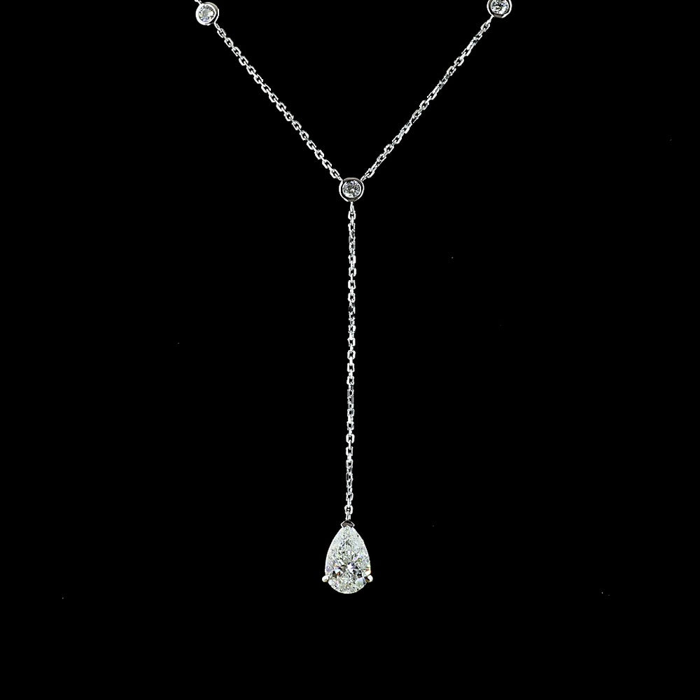 14K White Gold Pear Shape Lariat Necklace with Bezel and Prong Set Lab Grown Diamonds - 1.46 Carat Total Diamond Weight - Covaloro Fine Jewelry
