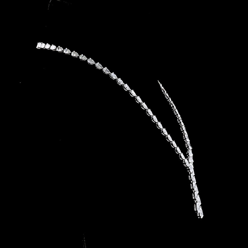 14K White Gold Pear Shape Lariat Necklace with Graduated Lab Diamonds - 31.72 Carat Total Weight, E-F VS1 Clarity - Covaloro Fine Jewelry