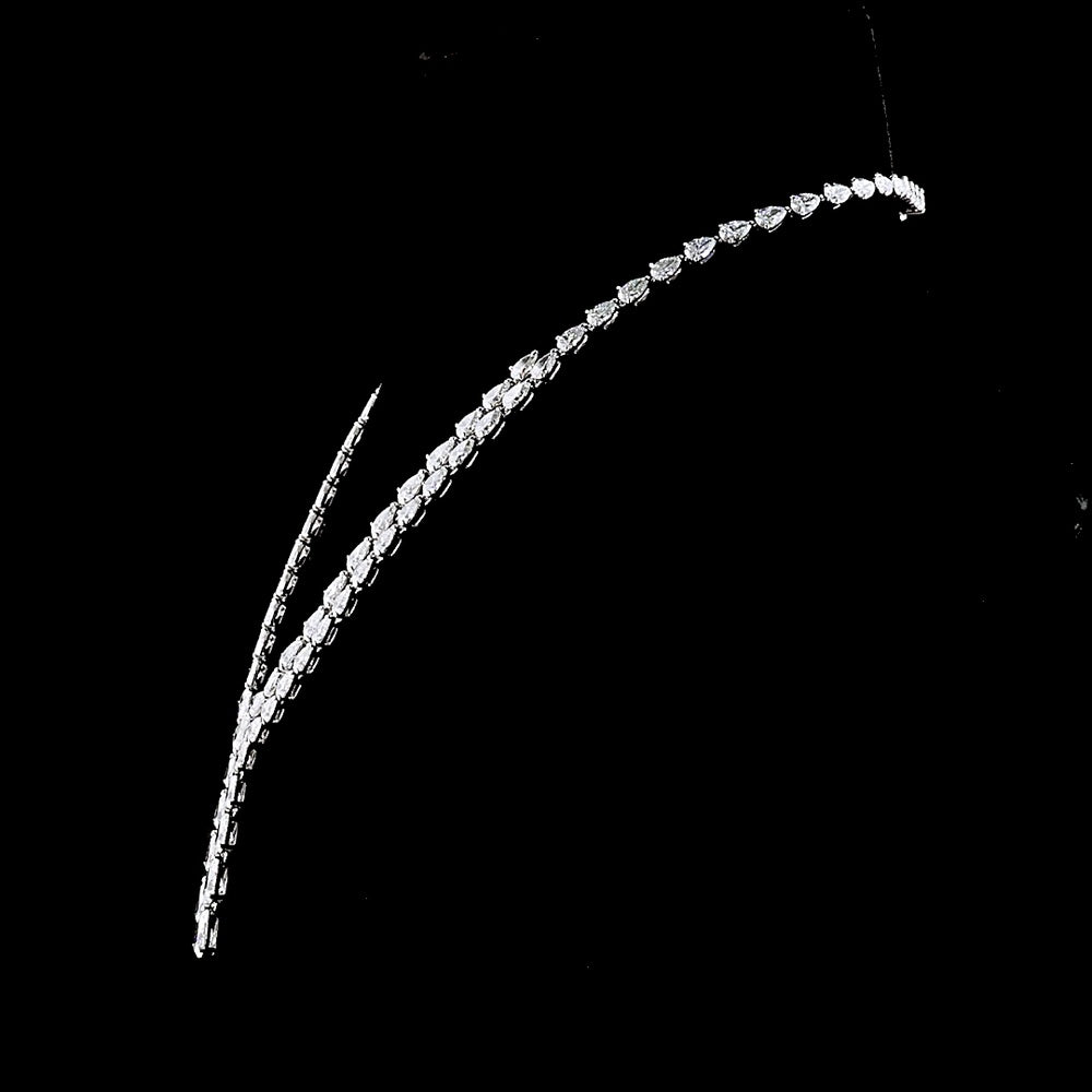 14K White Gold Pear Shape Lariat Necklace with Graduated Lab Diamonds - 31.72 Carat Total Weight, E-F VS1 Clarity - Covaloro Fine Jewelry