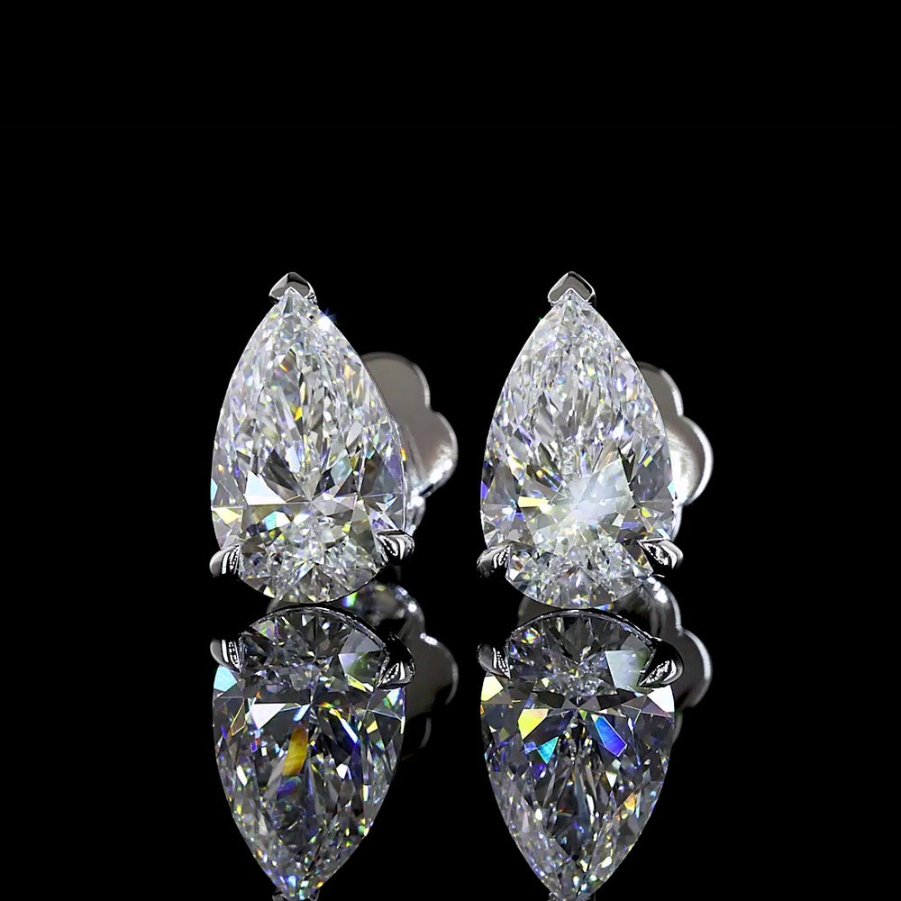 14K White Gold Pear Shape Martini Stud Earrings with GIA Certified Lab Grown Diamonds - 2.77 Carat Total Weight (E-F Color, VS1 Clarity) - Covaloro Fine Jewelry