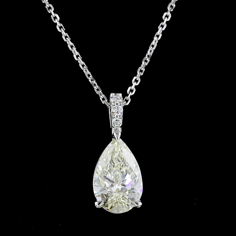 14K White Gold Pear Shape Pendant with 1.79 Carat Lab Grown Diamond and Brilliant Cut Accents - Total Diamond Weight 1.86 Carats - Covaloro Fine Jewelry