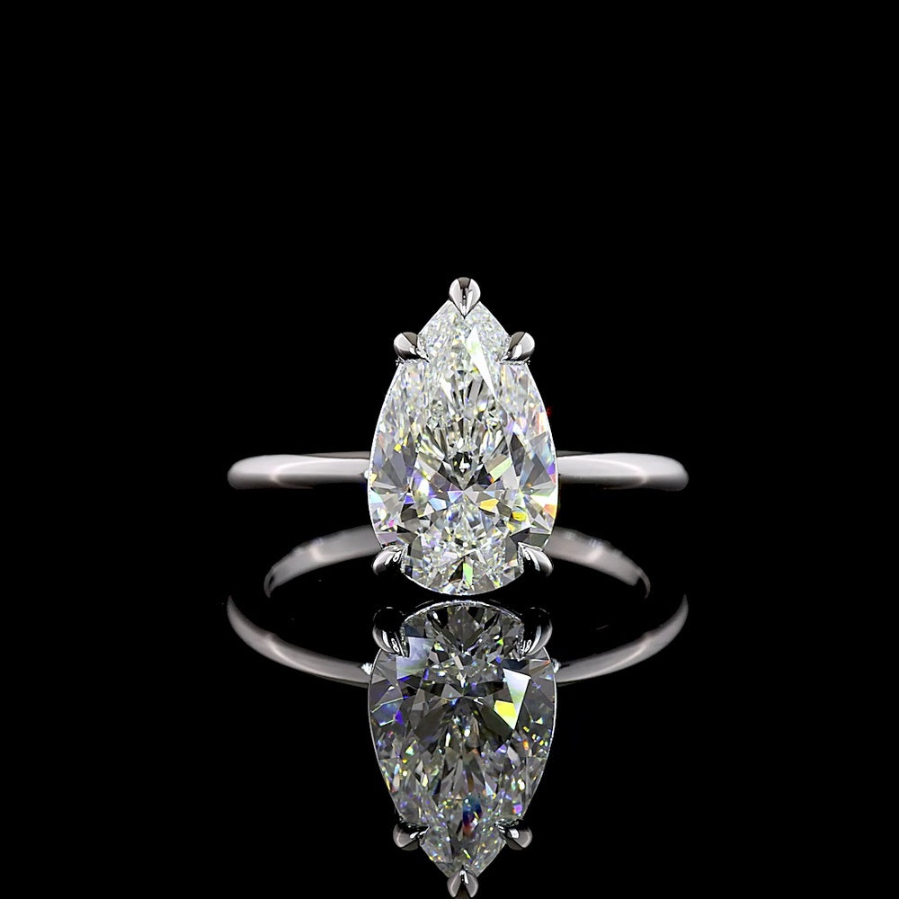 14K White Gold Pear Shape Solitaire Engagement Ring with 3.07 Carat F VVS2 Lab Grown Diamond - IGI Certified - Covaloro Fine Jewelry