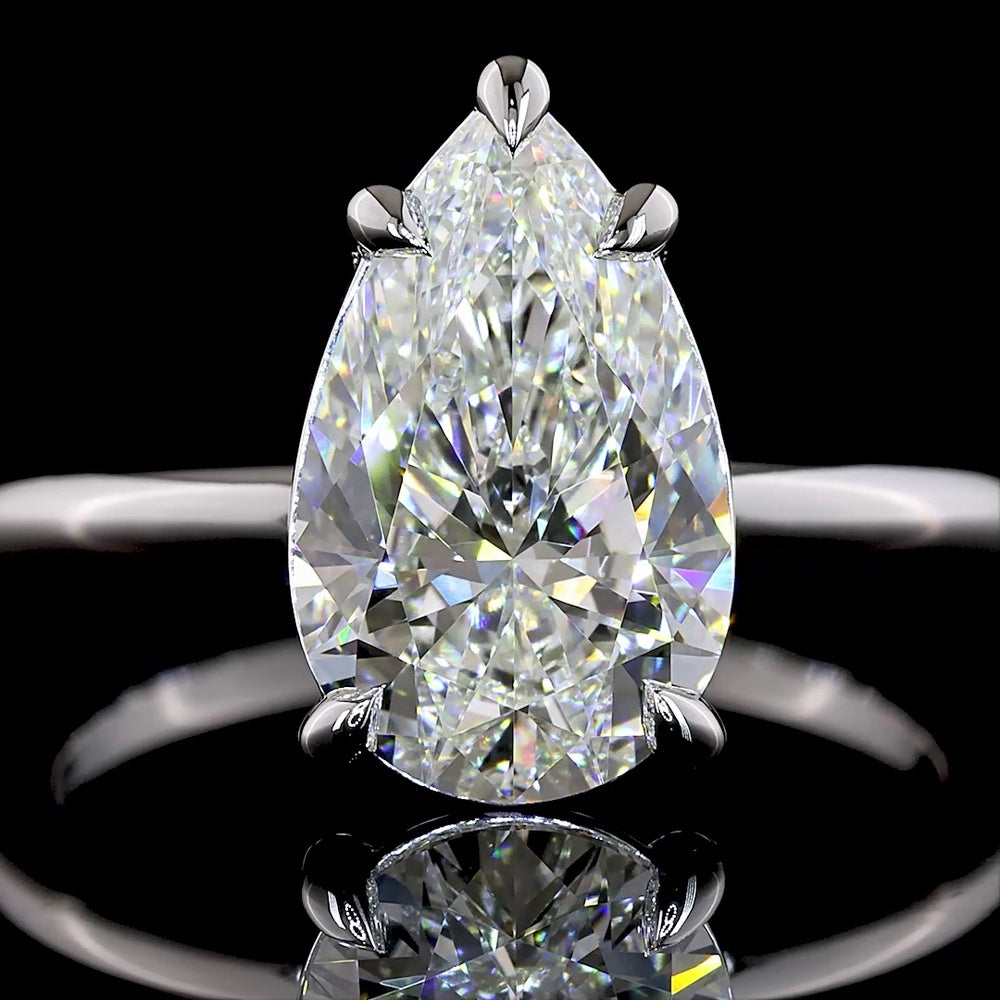 14K White Gold Pear Shape Solitaire Engagement Ring with 3.07 Carat F VVS2 Lab Grown Diamond - IGI Certified - Covaloro Fine Jewelry