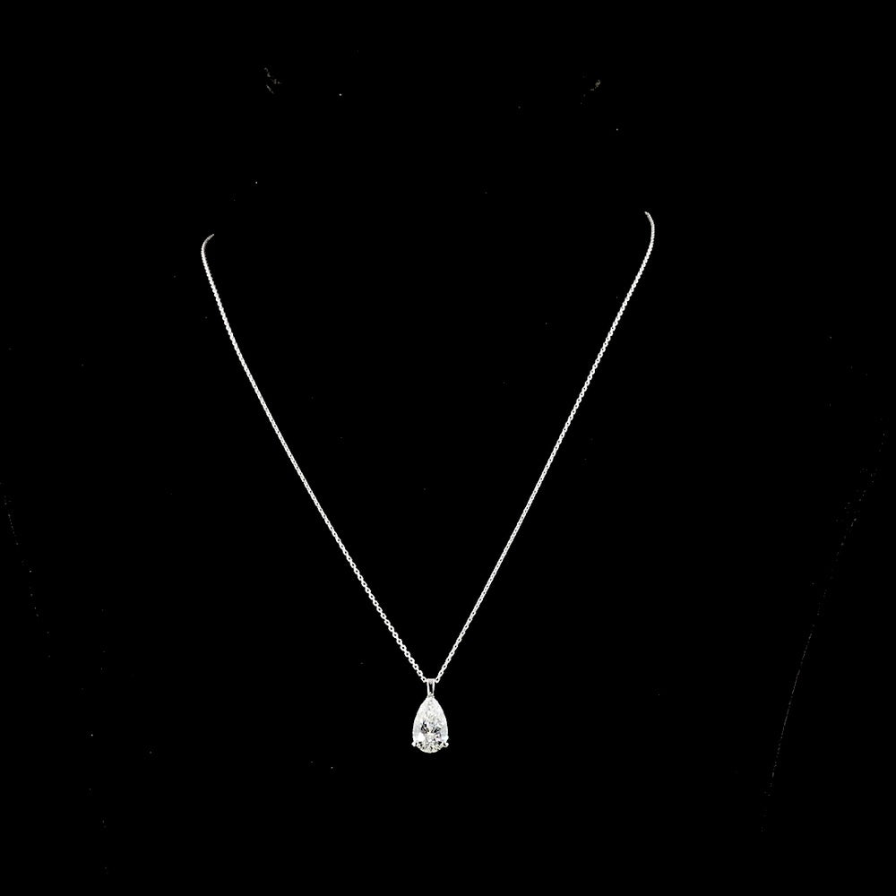 14K White Gold Pear Shape Solitaire Pendant with E-F VVS2 Lab Diamond - 2.50 Carat Total Weight, IGI Certified - Covaloro Fine Jewelry