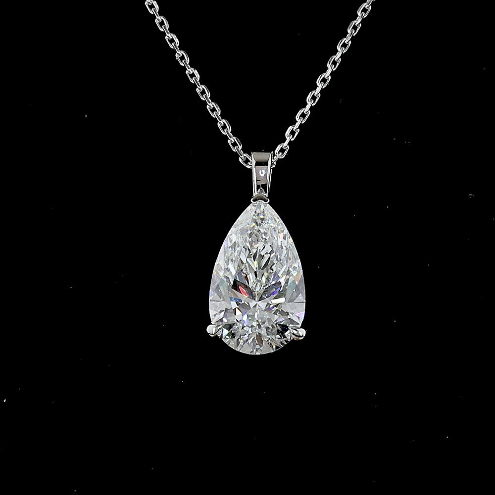 14K White Gold Pear Shape Solitaire Pendant with E-F VVS2 Lab Diamond - 2.50 Carat Total Weight, IGI Certified - Covaloro Fine Jewelry