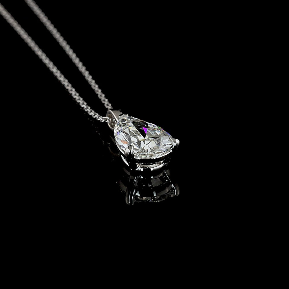 14K White Gold Pear Shape Solitaire Pendant with E-F VVS2 Lab Diamond - 2.50 Carat Total Weight, IGI Certified - Covaloro Fine Jewelry