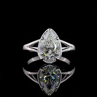 14K White Gold Pear Shape Solitaire Ring with Bezel-Prong Set 2.53 Carat Lab Diamond - E-F Color VS1 Clarity - Covaloro Fine Jewelry