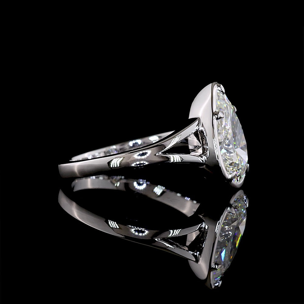14K White Gold Pear Shape Solitaire Ring with Bezel-Prong Set 2.53 Carat Lab Diamond - E-F Color VS1 Clarity - Covaloro Fine Jewelry