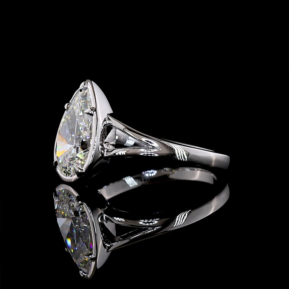 14K White Gold Pear Shape Solitaire Ring with Bezel-Prong Set 2.53 Carat Lab Diamond - E-F Color VS1 Clarity - Covaloro Fine Jewelry