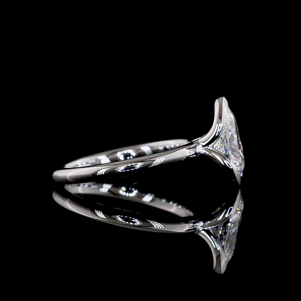 14K White Gold Pear-Shape Solitaire Ring with Half Bezel Setting and 1.54 Carat Lab Diamond (E-F Color, VS1 Clarity) - Covaloro Fine Jewelry