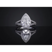 14K White Gold Pear Shape Split Shank Halo Ring with 1.53 Carat Lab-Grown Center Diamond and 0.50 Carat Accent Diamonds - 2.03 Total Carat Weight, GIA Certified - Covaloro Fine Jewelry