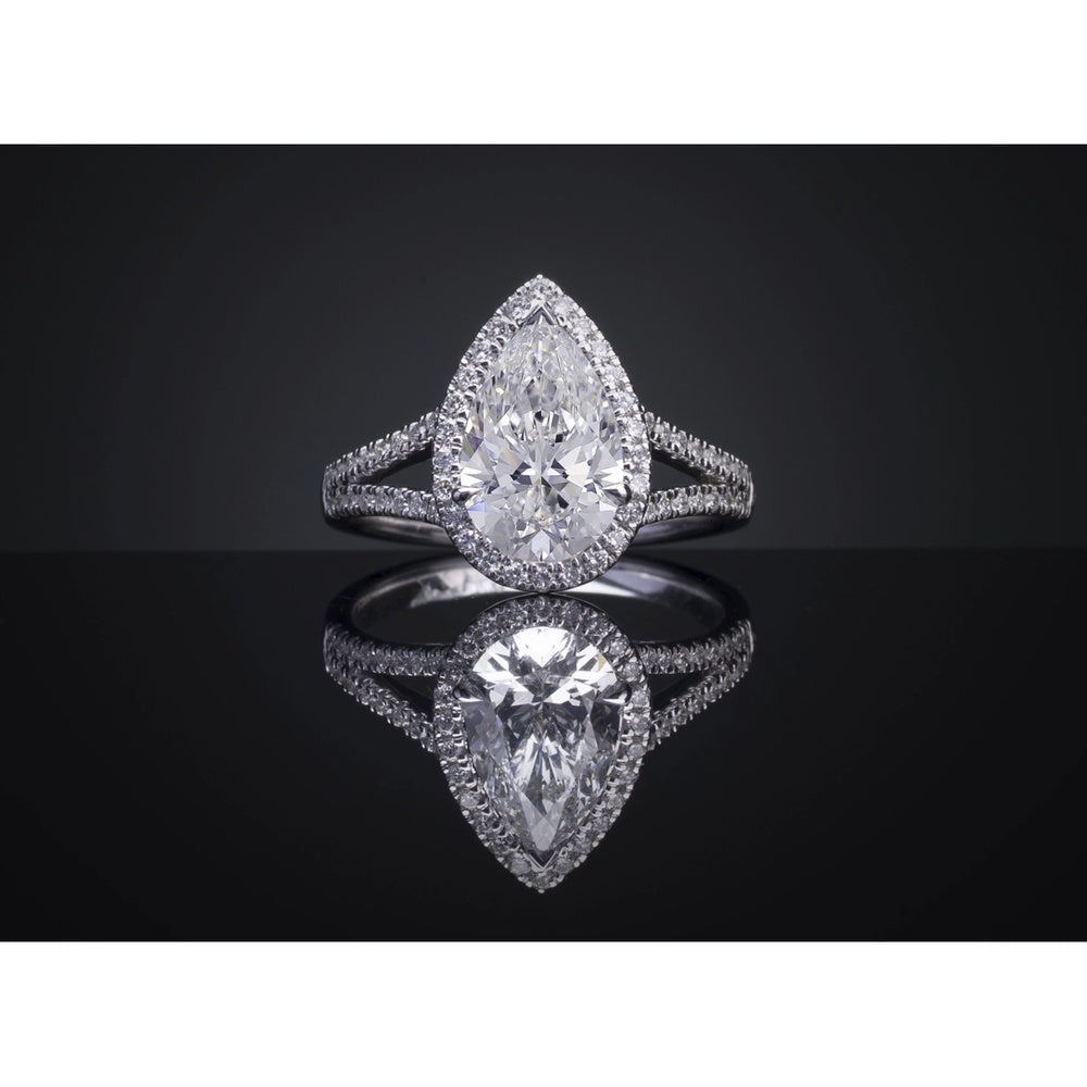 14K White Gold Pear Shape Split Shank Halo Ring with 1.53 Carat Lab-Grown Center Diamond and 0.50 Carat Accent Diamonds - 2.03 Total Carat Weight, GIA Certified - Covaloro Fine Jewelry