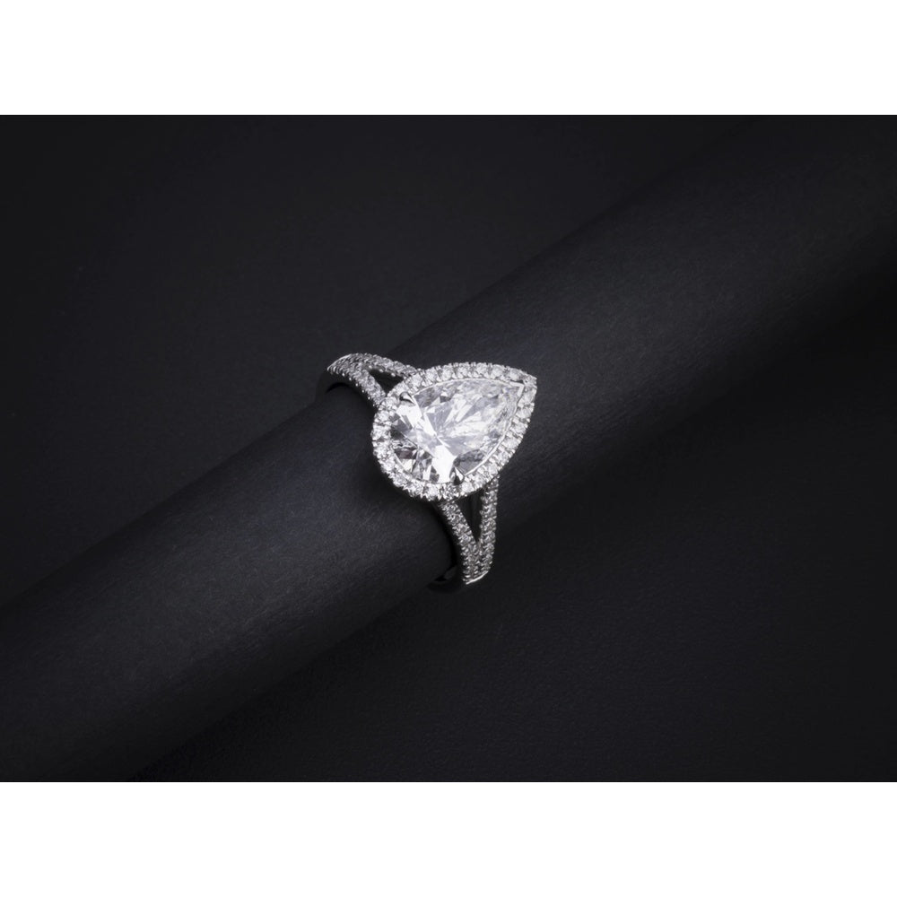 14K White Gold Pear Shape Split Shank Halo Ring with 1.53 Carat Lab-Grown Center Diamond and 0.50 Carat Accent Diamonds - 2.03 Total Carat Weight, GIA Certified - Covaloro Fine Jewelry