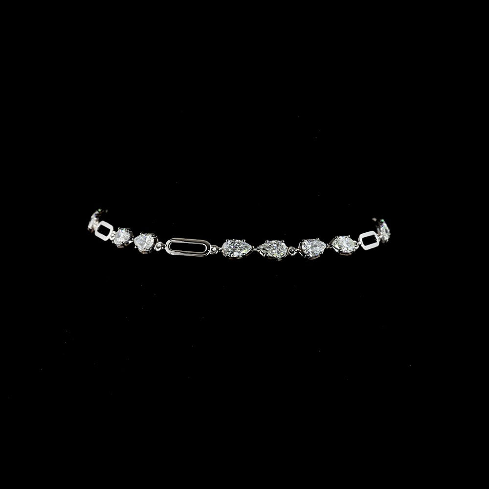 14K White Gold Pear-Shape Station Bracelet with Black Rhodium Prong Details and 16 Lab-Grown Diamonds - 2.99 Carat Total Weight - Covaloro Fine Jewelry