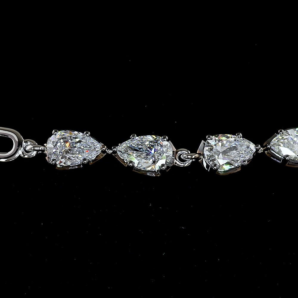 14K White Gold Pear-Shape Station Bracelet with Black Rhodium Prong Details and 16 Lab-Grown Diamonds - 2.99 Carat Total Weight - Covaloro Fine Jewelry