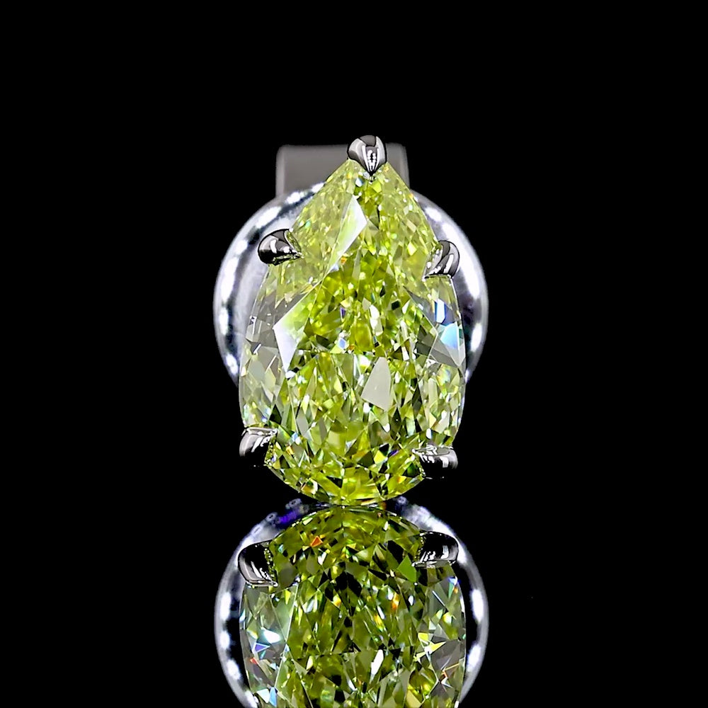 14K White Gold Pear Shape Stud Earrings with Fancy Vivid Yellow Lab-Grown VS2 Diamonds - 1.04 Carat Total Weight - Covaloro Fine Jewelry