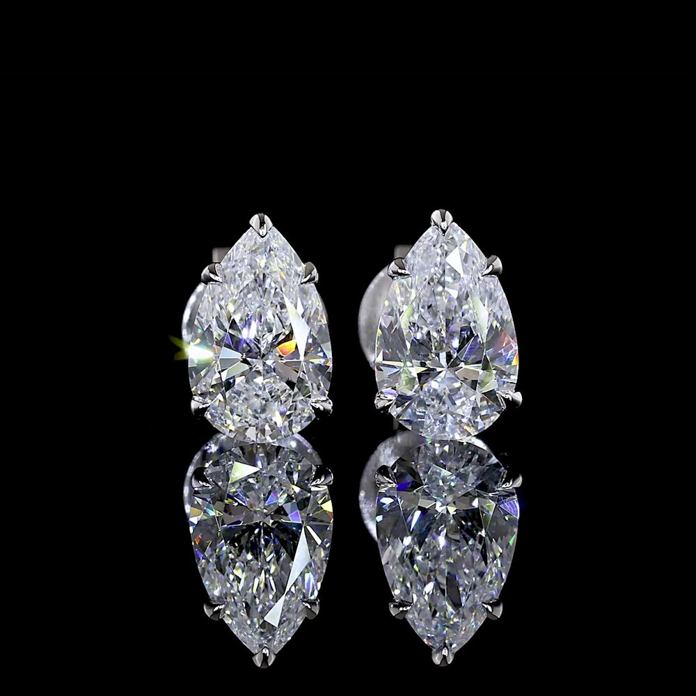 14K White Gold Pear-Shape Stud Earrings with North-South Prong Set Lab Diamonds - 1.45 Carats Total Diamond Weight (D VS1 Clarity, IGI Certified) - Covaloro Fine Jewelry