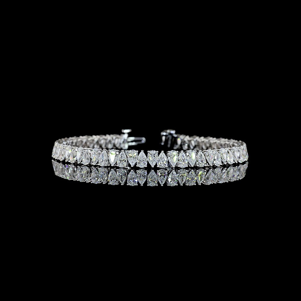 14K White Gold Pear Shape Tennis Bracelet with 60 Prong Set Lab-Grown Diamonds - 10.21 Carat Total Weight E-F VS - Covaloro Fine Jewelry