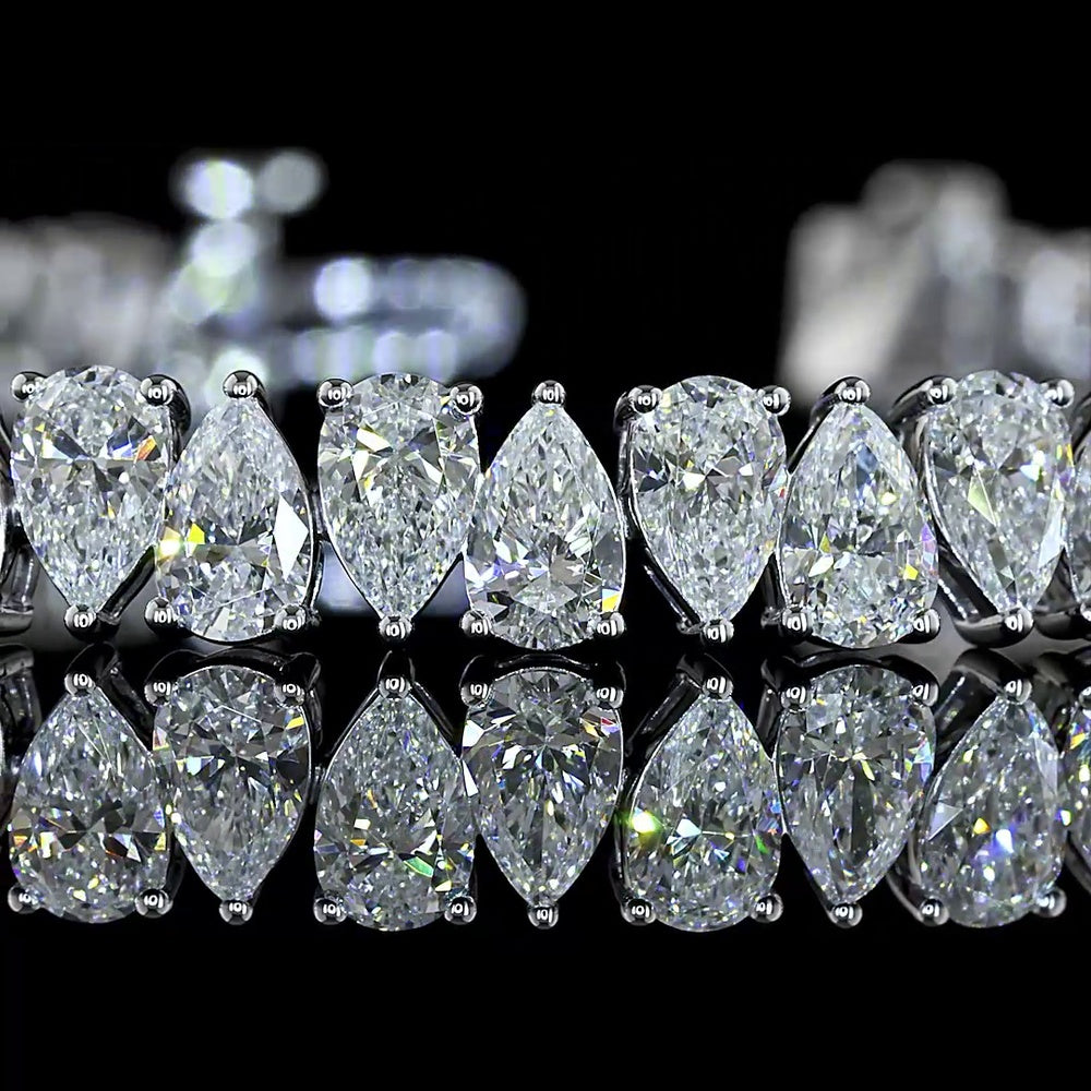 14K White Gold Pear Shape Tennis Bracelet with 60 Prong Set Lab-Grown Diamonds - 10.21 Carat Total Weight E-F VS - Covaloro Fine Jewelry