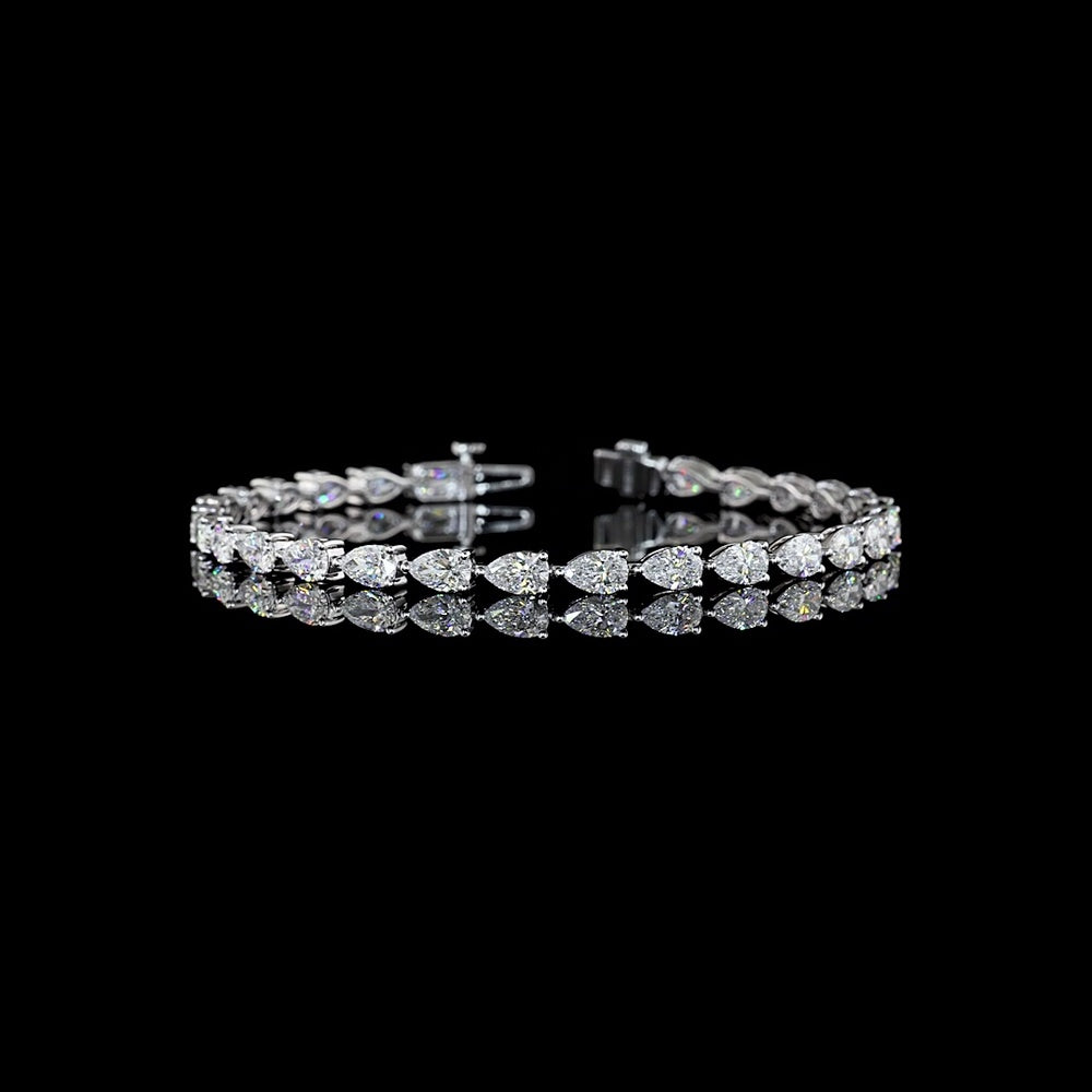14K White Gold Pear Shape Tennis Bracelet with East-West Set Lab Diamonds - 7.28 Carat Total Weight, E-F Color, VS1 Clarity - Covaloro Fine Jewelry