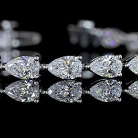14K White Gold Pear Shape Tennis Bracelet with East-West Set Lab Diamonds - 7.28 Carat Total Weight, E-F Color, VS1 Clarity - Covaloro Fine Jewelry