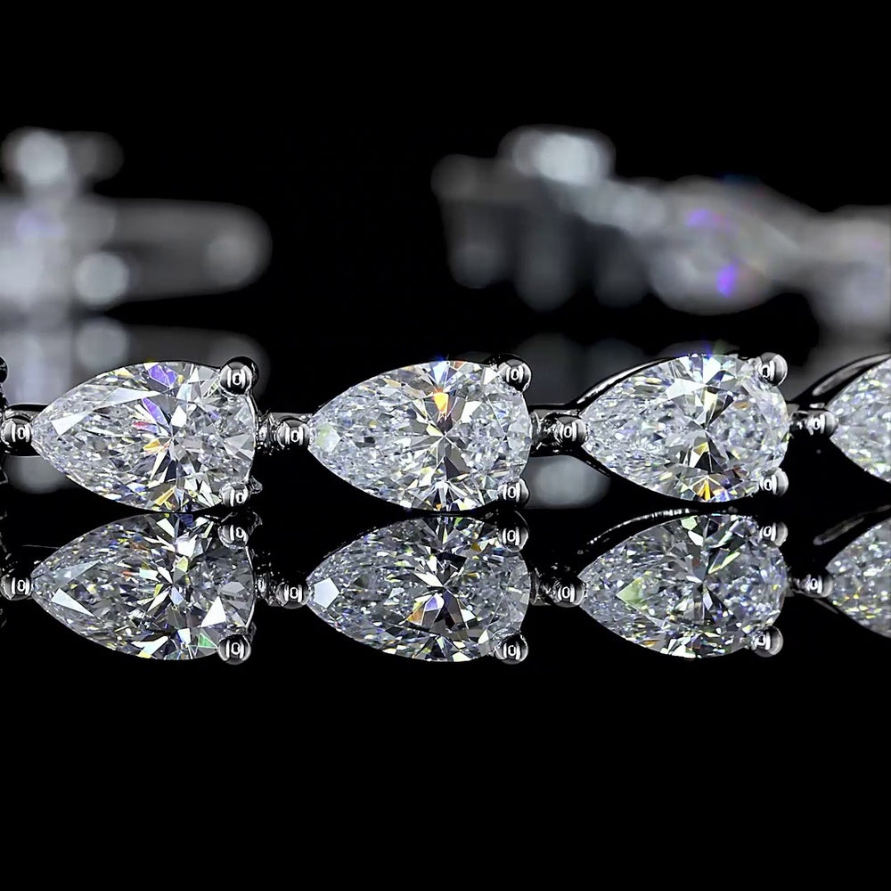 14K White Gold Pear Shape Tennis Bracelet with East-West Set Lab Diamonds - 7.28 Carat Total Weight, E-F Color, VS1 Clarity - Covaloro Fine Jewelry