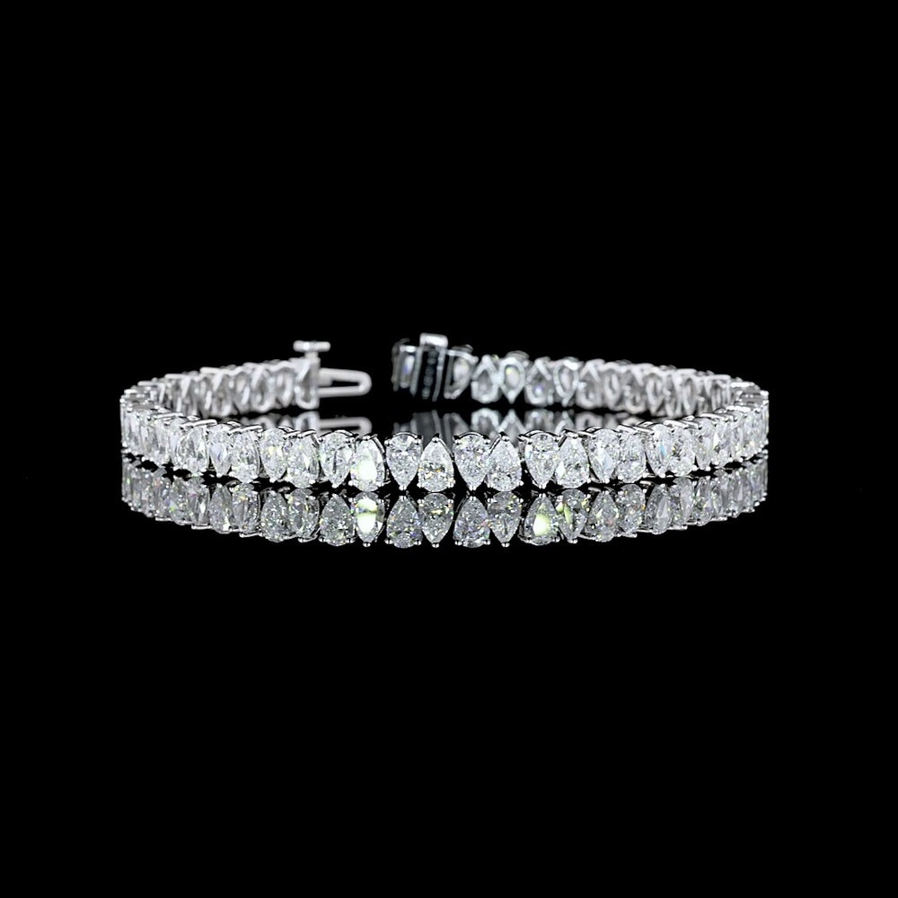 14K White Gold Pear Shape Tennis Bracelet with North-South Prong Set Lab Diamonds - 10.52 Carat Total Weight - Covaloro Fine Jewelry
