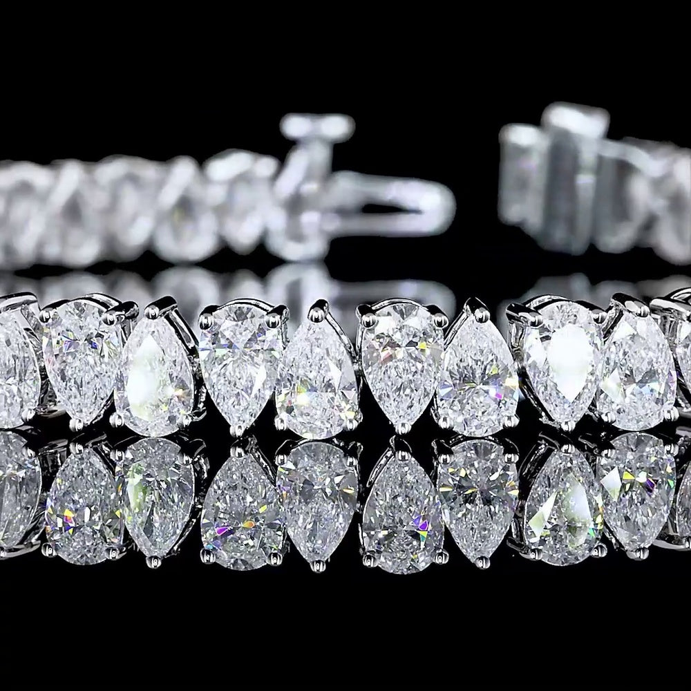 14K White Gold Pear Shape Tennis Bracelet with North-South Prong Set Lab Diamonds - 10.52 Carat Total Weight - Covaloro Fine Jewelry