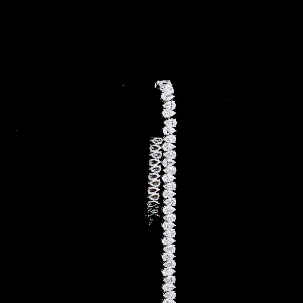 14K White Gold Pear Shape Tennis Bracelet with North-South Prong Set Lab Diamonds - 10.52 Carat Total Weight - Covaloro Fine Jewelry